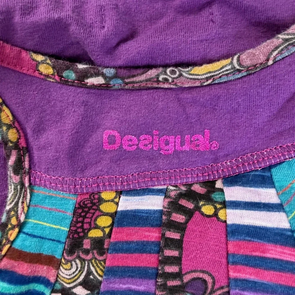 Desigual Girls Sz 5-6 Purple Multi Pattern Long Sleeve Dress Cotton Layered Boho